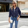 Womens Cotton Button Down Shirts Casual Long Sleeve V Neck Wrinkle Free Dress Shirt Roll Up Loose Plain Blouses Tops - 3 of 4