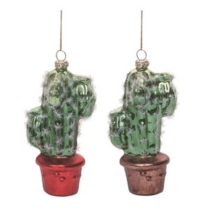 Transpac Glass Cactus Ornament Set of 2 Christmas Home Decorations - 1 of 1