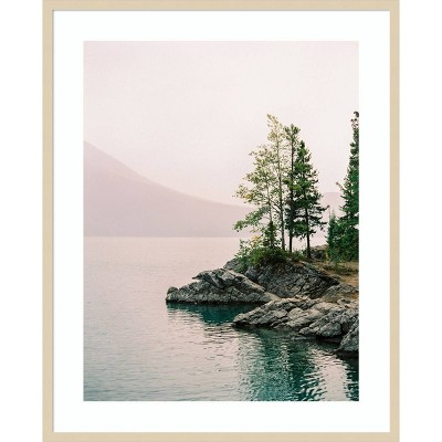 Smoky Lake Day Natural Wood Framed Scenic Landscape Print