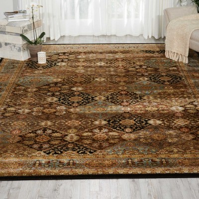 Rectangular Blue Floral Synthetic Easy Care Area Rug