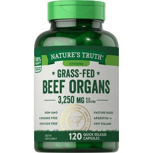 Nature's Truth Grass Fed Beef Organs 3250mg Complex of Liver, Heart, Kidney, Pancreas, Spleen Supplement | 120 Capsules - 1 of 4