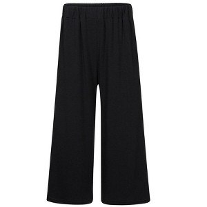 Trendy Women's Plus Size Black Palazzo Pants - Comfortable Elastic Waist Wide Leg Trousers with Pockets for All Seasons - 1 of 4