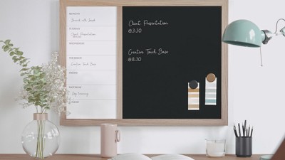 Light Natural Woodgrain Magnetic Weekly Calendar Dry Erase and Chalk Board 24" x 18"