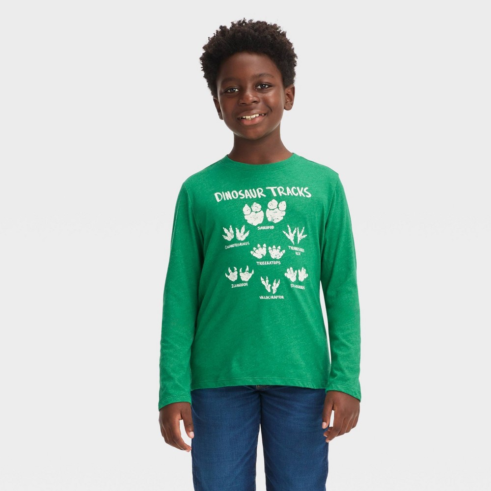 Boys' Long Sleeve 'Dinosaur Tracks' Graphic T-Shirt - Cat & Jack™ Green size XL