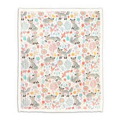 Pixie Fox Gray and Pink Twin-Size Reversible Sherpa Fleece Throw