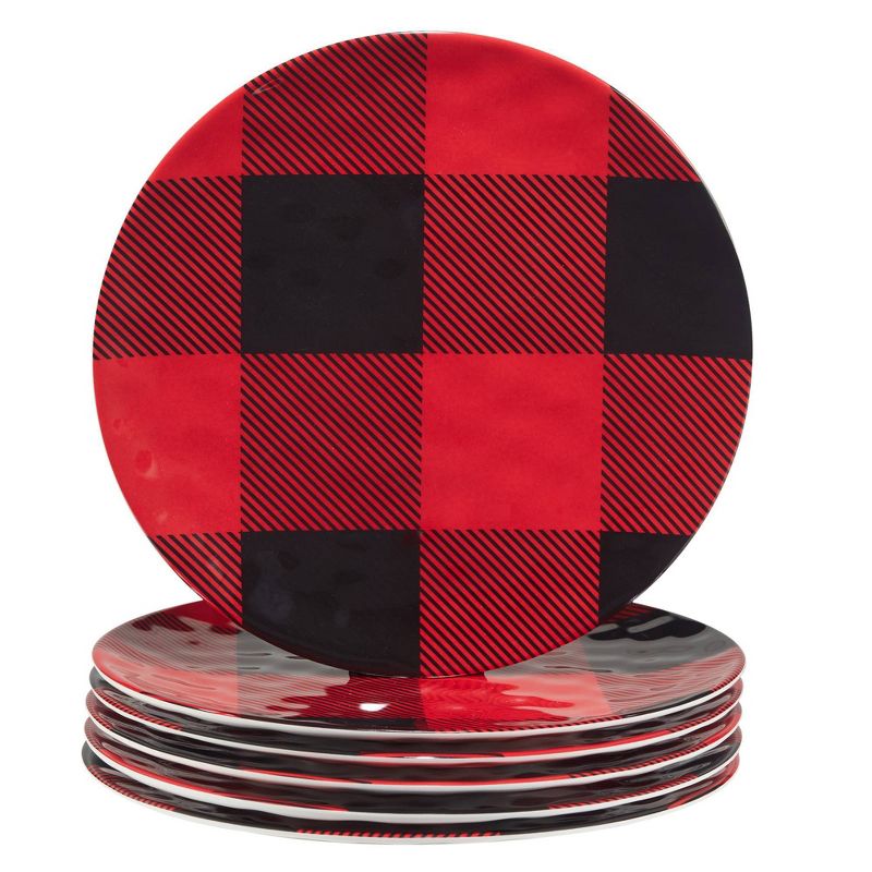Certified International Set of 6 Red Buffalo Plaid Dinner Plates, 1 of 4