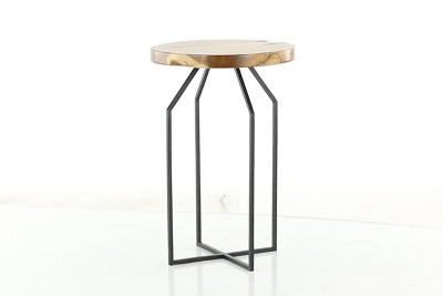 Sophisticated Teak and Iron Round Side Table