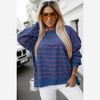 Amaryllis Women’s Blue Red Striped Long Sleeve Top Overlapping Back Detail Scoop Neckline - 3 of 4