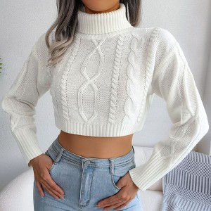 Coolmee Women's Short Knitted Sweater Pullover Solid Long Sleeve Turtleneck Cropped Sweaters - 1 of 4