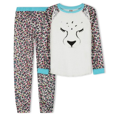 Sleep On It Girls Fuzzy Leopard Soft Novelty Fleece 2 piece Pajama