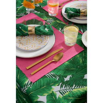 Green Banana Leaf Rectangular Stain Resistant Fabric Tablecloth