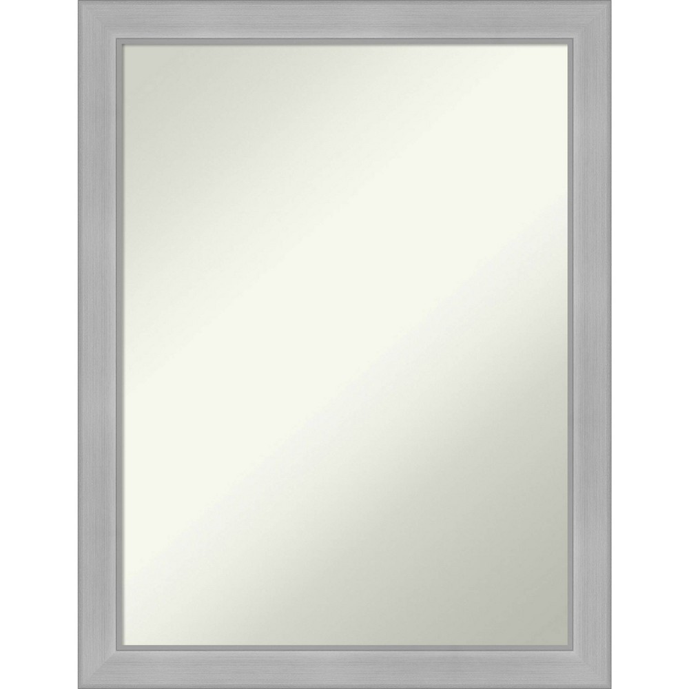 21" x 27" Non-Beveled Vista Brushed Nickel Narrow Bathroom Wall Mirror - Amanti Art: Includes Mounting Hardware