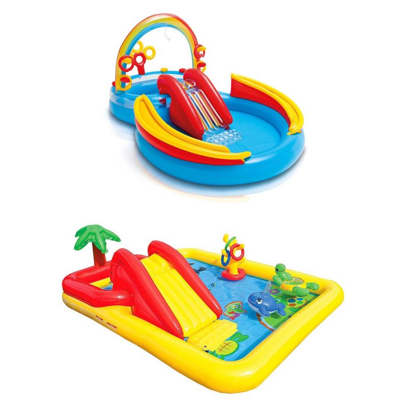 Intex 9.75ft x 6.33ft x 53in Inflatable Rainbow Play Pool and Ocean Play Pool, 1 of 9