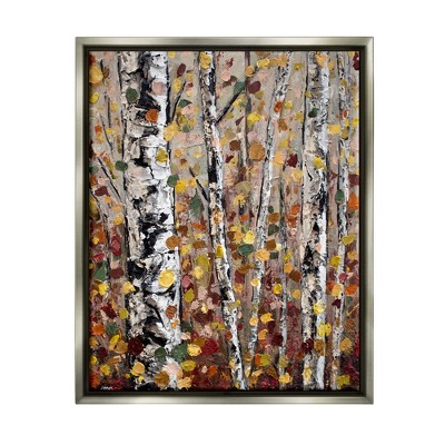 Stupell Industries Autumn Birch Trees Abstract Leaves Framed Floater Canvas Wall Art