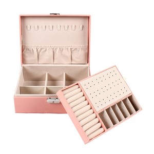 YIYIBYUS Double Layer Jewelry Box Storage Velvet Cosmetics Holder Leather Large Gift Case, Pink - 1 of 4