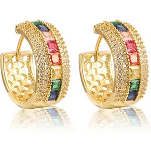 14K Gold Plated Chunky Dangle Hoop Earrings for Women | Medium Thick Huggie Statement Jewelry - 1 of 4