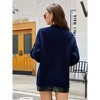 Women Knit Cardigan Plaid Tie Waist Lantern Sleeve Casual Sweater Cardigan Coat Navy Blue XL - 4 of 4