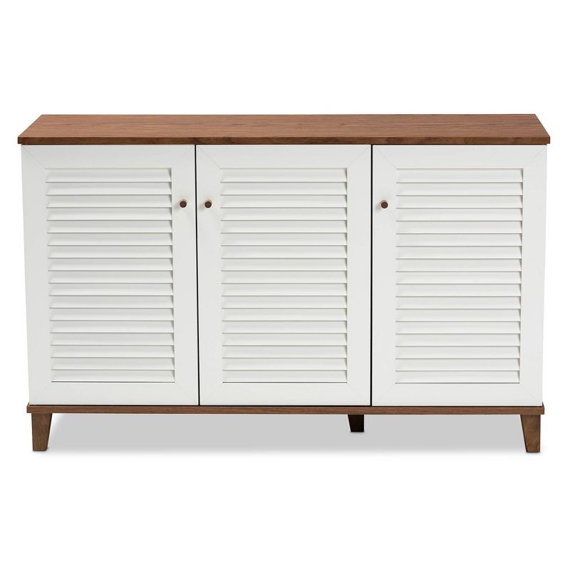 Coolidge 8 Shelf Wood Shoe Cabinet White/Walnut - Baxton Studio, 4 of 11