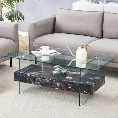 KIGFTSOD Modern Two-Tier Coffee Table - An Elegant Combination of Clear Glass Top, Side Table, Display Stand