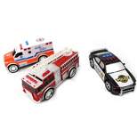 Insten 2 Piece Emergency Vehicle Toy Playset For Kids, Fire Truck, Police Car, Ambulance, 7in