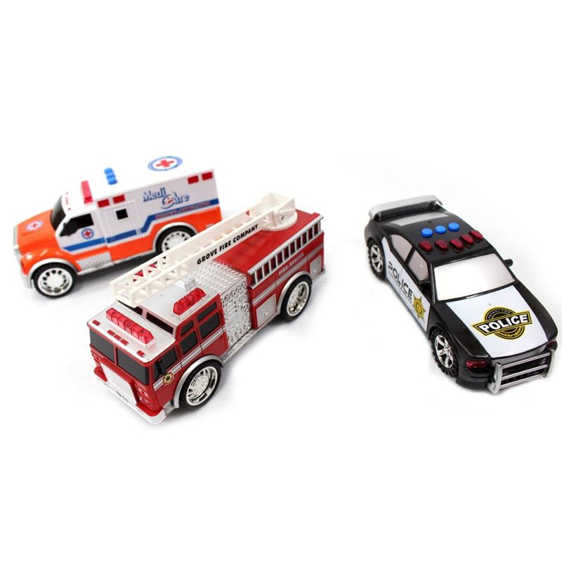 Insten 2 Piece Emergency Vehicle Toy Playset For Kids, Fire Truck, Police Car, Ambulance, 7in, 1 of 6