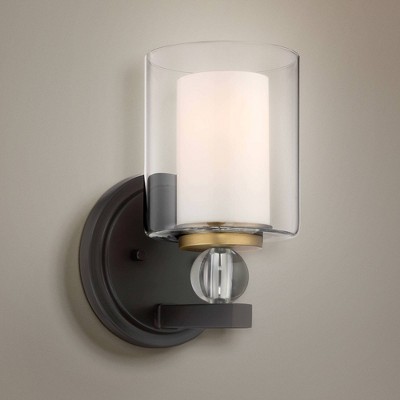 Bronze and Brass Cylinder Vanity Wall Sconce with Clear Glass