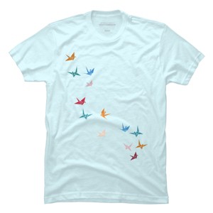 Men's Design By Humans Flying Paper Cranes Birds By Magnussons T-Shirt - 1 of 3