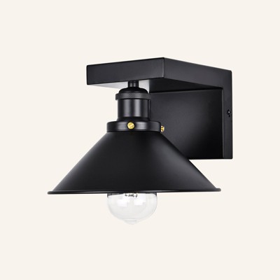 PAKOKULA 8.7 in. 1-Light Matte Black Wall Sconce with Cone Metal Shade