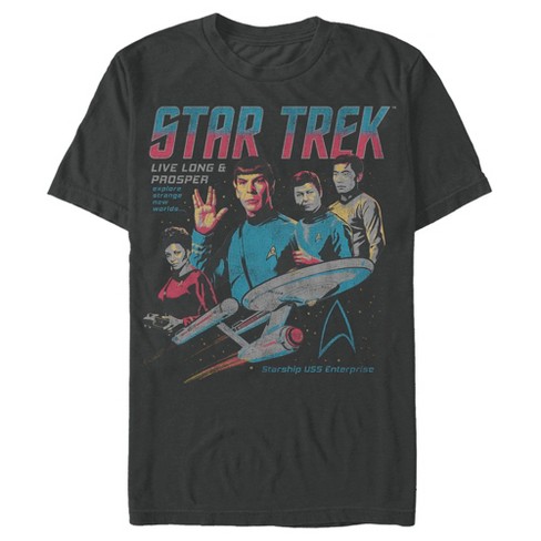 Men s Star Trek The Original Series Vintage Poster Explore Strange New Worlds T Shirt Charcoal 3X Large