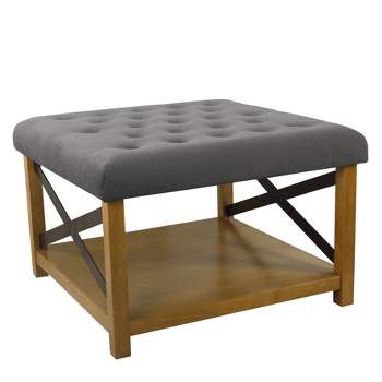 Tufted Ottoman with Wooden Storage Gray - HomePop
