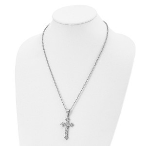 Chisel Stainless Steel Polished and Satin Hammered with Cubic Zirconia Cross Pendant on a 22" Ball Chain Necklace - 1 of 4