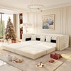 AENKYO 3-in-1 Convertible Sleeper Sofa, 91" L-Shaped Velvet Couch with Movable Ottoman & Gold Trim, Chesterfield Design - 2 of 4