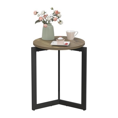 GlasFlength End Tables, Modern Accent End Table Coffee Table with Metal Leg for Living Room, Bedroom and Office, Brown, 15.75"*15.75"*19.68"
