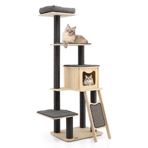 Tangkula 69 in Modern Wood Cat Tree 5-Tier Tall Cat Tower w/ Washable Cushions - 1 of 4