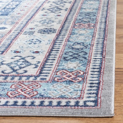 Kazak Blue and Gray Geometric Square Area Rug