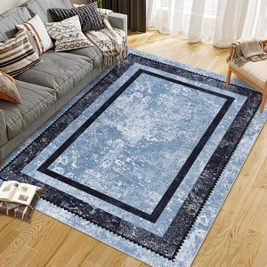 Kitchen Rugs Non-Slip 2-Piece Set - Low Pile Rubber Backing Indoor Runner Rugs for Bathroom, Laundry Room (Blue, 5x8ft) - 1 of 4