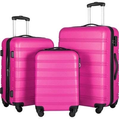 BEAFUP Set of 3 Luggage Hardside Spinner Suitcase with TSA Lock 20" 24" 28" Available for Gender, Pink
