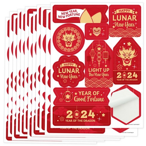 Big Dot of Happiness Lunar New Year - 2024 Year of The Dragon Party Favor Sticker Set - 12 Sheets - 120 Stickers