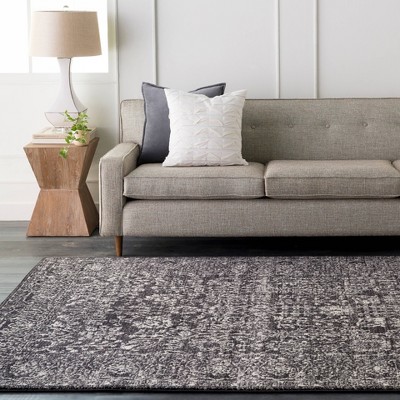 Black and Gray Medium Pile Synthetic Area Rug
