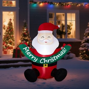 Angel Sar 5.8FT Inflatable Santa with Banner, LED Lighted Christmas Decoration, Outdoor Yard Blow Up Decor with "Merry Christmas" Sign - 1 of 4