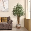 DR.Planzen 5-7FT Artificial Olive Tree with Real Wood Trunks & Triple-Stem Design in White Planter, Lifelike Faux Tree Plant for Indoor Outdoor Decor - 2 of 4