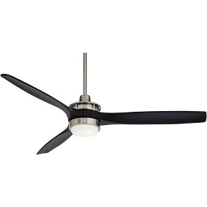 Casa Vieja 52" Windspun Modern Indoor Ceiling Fan 3 Blade LED Light Remote Control Brushed Nickel Finish Wood Blades Bedroom Living Room DC Motor - 1 of 4