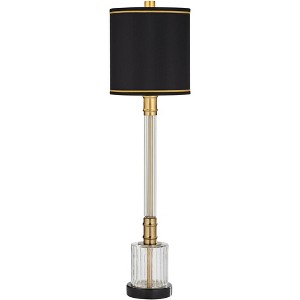 Possini Euro Design Heyden Modern Buffet Table Lamp 34 3/4" Tall Fluted Clear Glass Black Drum Shade for Bedroom Living Room Bedside Office Family - 1 of 4
