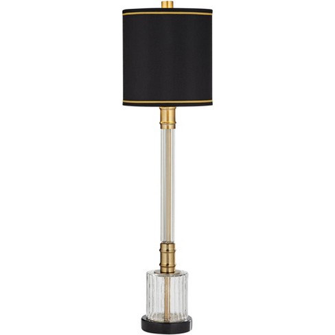 Possini Euro Design Heyden Modern Buffet Table Lamp 34 3/4 Tall Fluted  Clear Glass Black Drum Shade for Bedroom Living Room Bedside Office Family