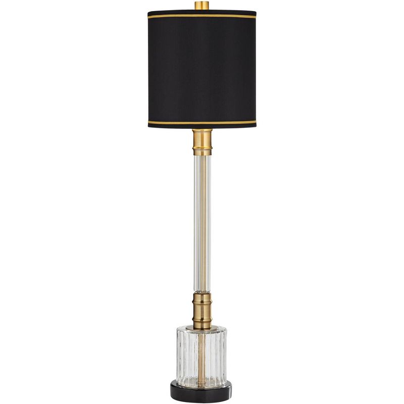 Possini Euro Design Heyden Modern Buffet Table Lamp 34 3/4" Tall Fluted Clear Glass Black Drum Shade for Bedroom Living Room Bedside Office Family, 1 of 10