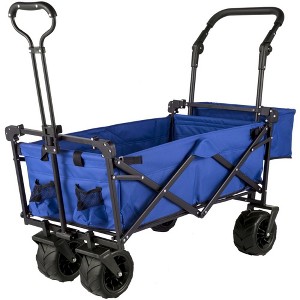 RISOKEYS Collapsible Garden Cart with Removable Canopy, Folding Wagon Utility Carts with Wheels and Rear Storage for Camping,Shopping,Blue - 1 of 4