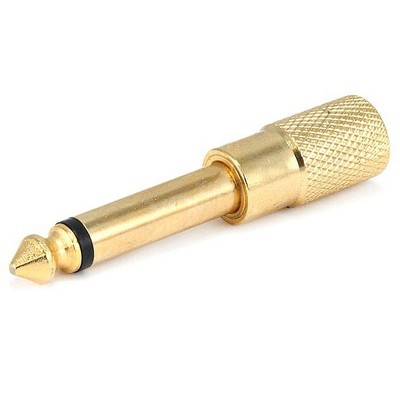 Monoprice Metal 1/4in (6.35mm) TS Mono Plug to 3.5mm TRS Stereo Jack Adapter, Gold Plated