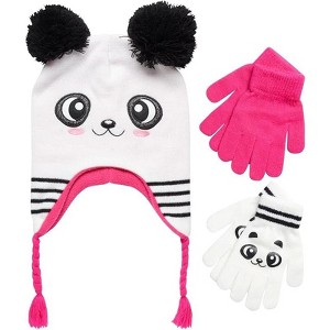 Girls Critter Panda Winter Hat and 2 Pair Gloves or Mittens (Toddler/Little Girls) - 1 of 4