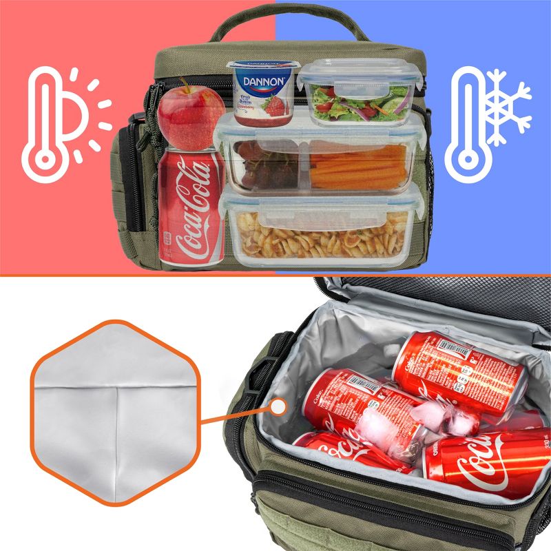 OPUX Tactical Lunch Box Men Adult, Insulated Large Cooler Bag with MOLLE, Mesh Side Pockets Pail Office Meal Prep, 2 of 8