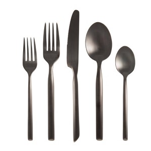 Fortessa Tableware Solutions 5pc Capri Brushed Black Flatware Set: 18/10 Stainless Steel, Dishwasher-Safe, Service for 1 - 1 of 4